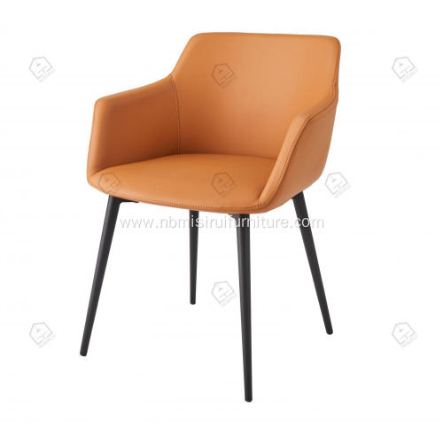 Orange leather armrest dining chairs